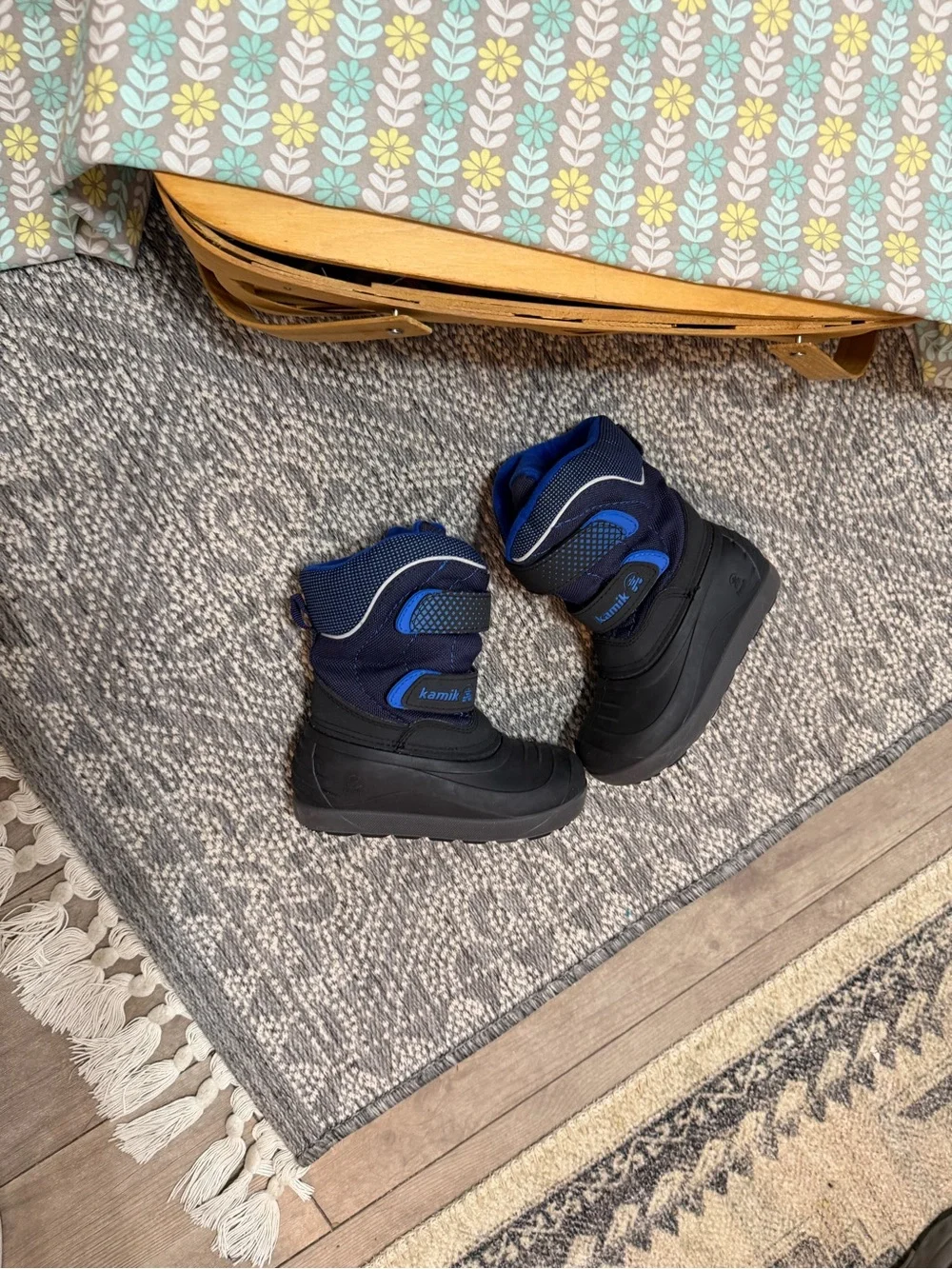 VTG Kamik Blue & Black Winter Snow Boots Toddler Boy Size 10 Like New Waterproof